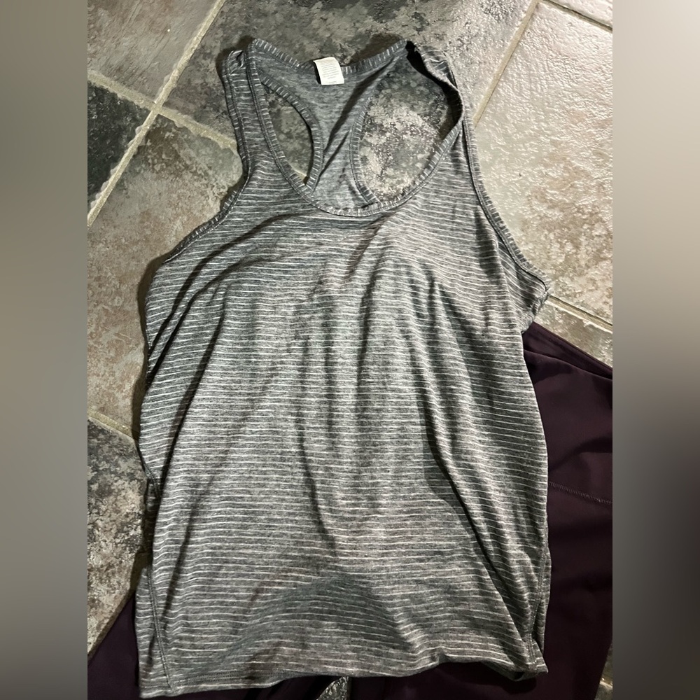Gray Striped Women's Tank Top and 90 degree leggings -women’s size s.